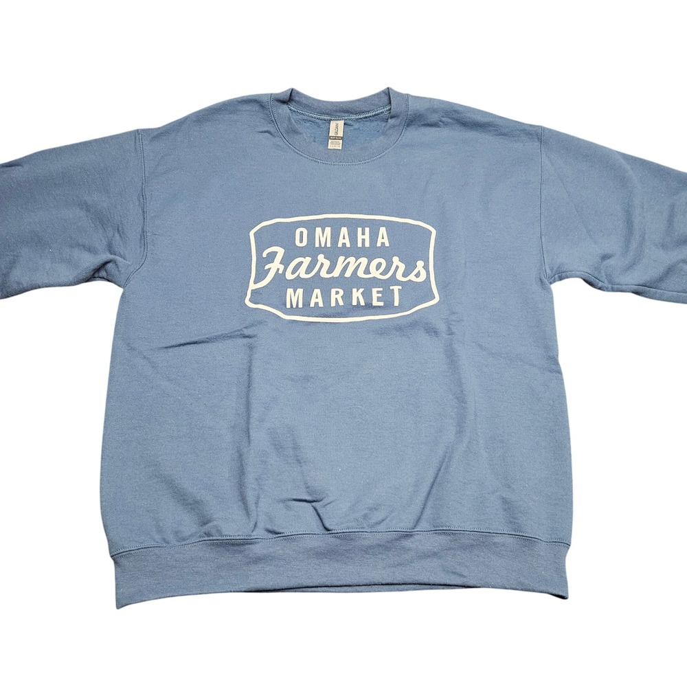Omaha Farmers Market Sweatshirt L Blue Crewneck Minimalist Local Travel Nebraska